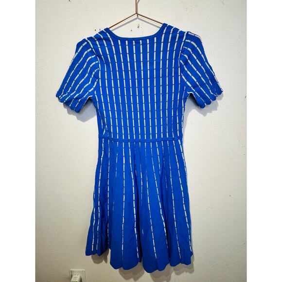 SHOSHANNA Blue White Striped Knit Hourglass Short Sleeve Arcadia Dress sz M - Picture 3 of 16